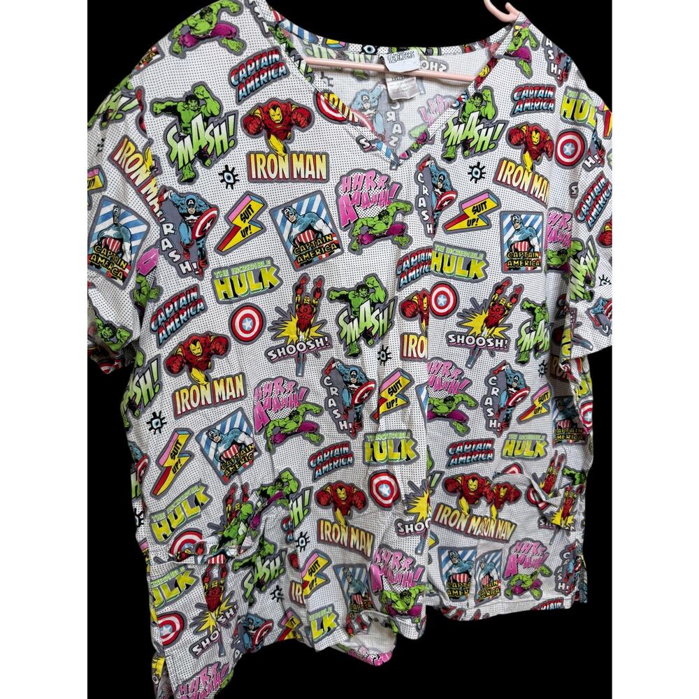 Vintage 90s Y2K Marvel Avengers Scrubs All Over Print USA Sz: 3XL E7